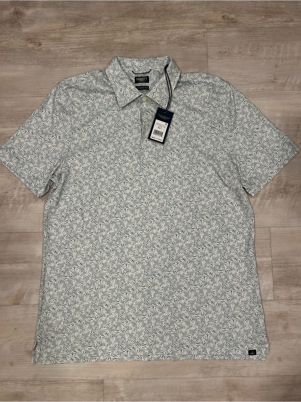 Faherty Reserve - The Movement Polo,  Printed in Light Blue & White Leaf